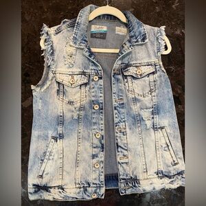 Zara Trafaluc Blue Distressed Denim Jacket - M